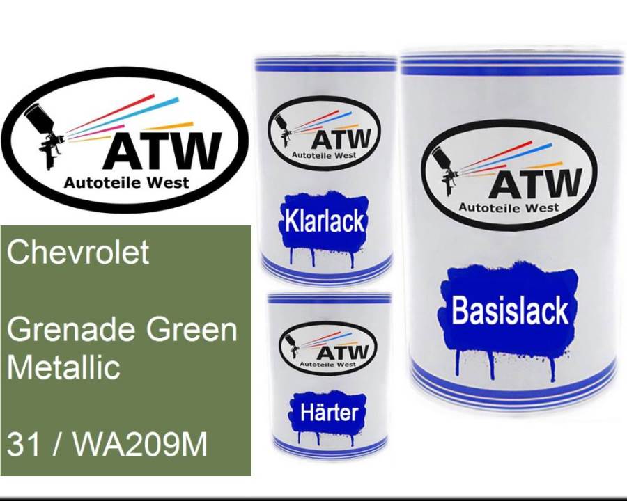 Chevrolet, Grenade Green Metallic, 31 / WA209M: 500ml Lackdose + 500ml Klarlack + 250ml Härter - Set, von ATW Autoteile West.